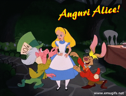 Auguri Alice Felice Compleanno con Torta Animazione Tratta dal Cartone Animato Disney Alice nel Paese delle Meraviglie