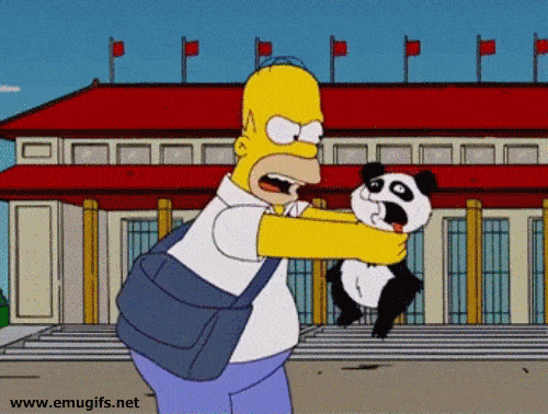 GIF Homer Strangle Little Panda in China Country Funny Animation from Episode
