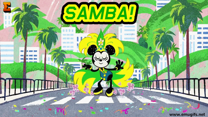 Viva o GIF de carnaval com Minnie Mouse no Sambódromo dançando a festa de carnaval feliz do Samba 2020 Baixar e compartilhar no WhatsApp Messenger de Emugifs