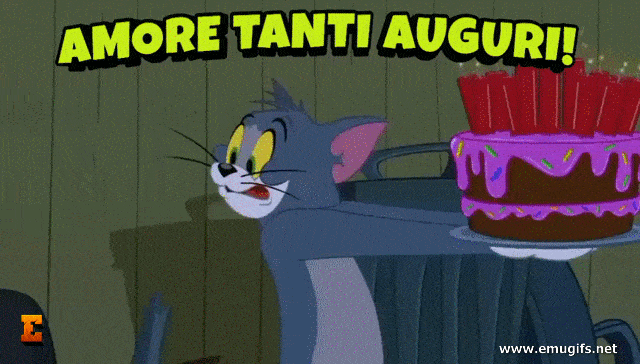 Amore Tanti Auguri GIF Divertente con il Gatto Tom che Spegne le Candeline sulla Torta di Compleanno Scarica e Invia al Tuo Fidanzato che Ami Tanto