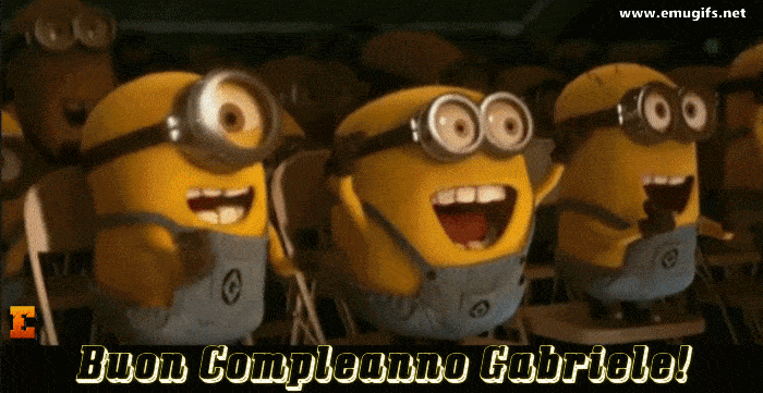 Buon Compleanno Gabriele GIF di Auguri Personalizzati e Divertenti con i Minions che Festeggiano Scarica e Invia come Augurio Speciale