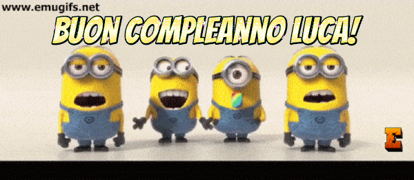 Buon Compleanno Luca GIF di Auguri Personalizzati con Nome e i Personaggi dei Minions che Cantano Happy Birthday