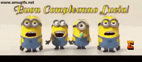 Buon Compleanno Lucia GIF Divertente con i Minions che Festeggiano Questo Bel Nome Femminile