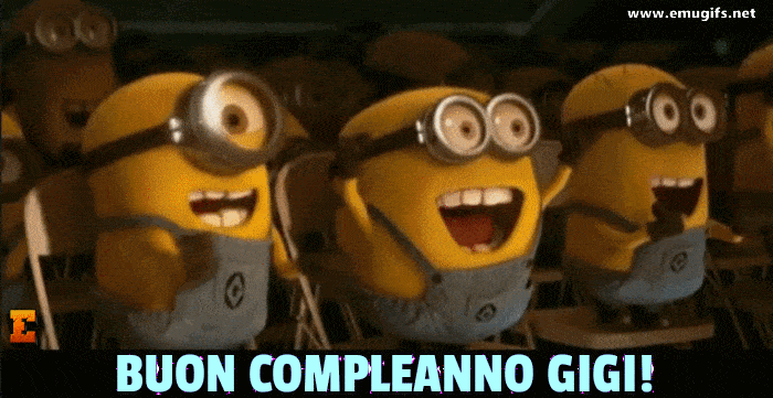 Buon Compleanno Gigi GIF con Nome Personalizzato di Auguri con i Minions che Festeggiano Scarica Gratis