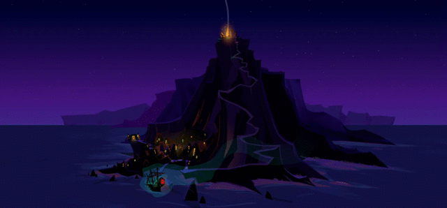 Return To Monkey Island 2022 Adventure Game GIF Animation Melee Island Background at Night Free Download and Share