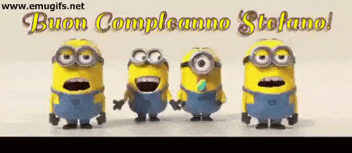 Buon Compleanno Stefano GIF di Auguri con i Minions che Fanno Festa e Cantano Happy Birthday Stefano