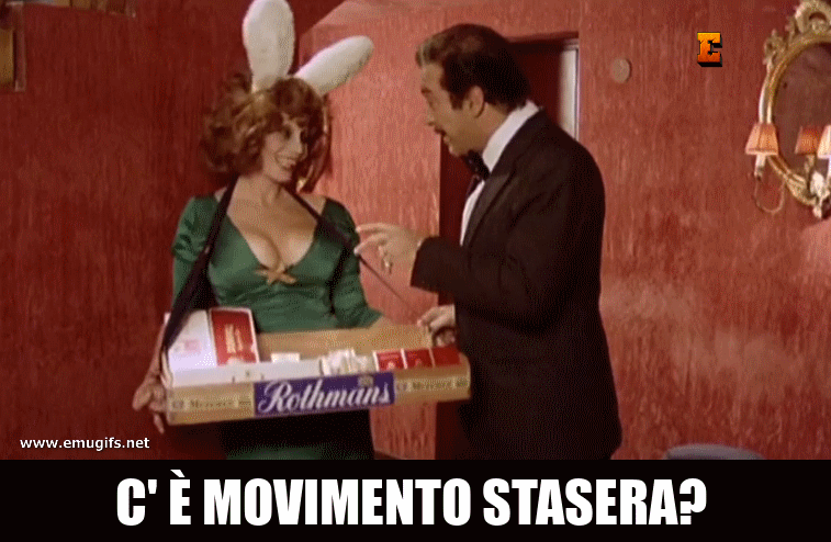 C è Movimento Stasera GIF e MEME di Calboni che Chiede alla Coniglietta del Locale come va la Serata Scarica e Condividi