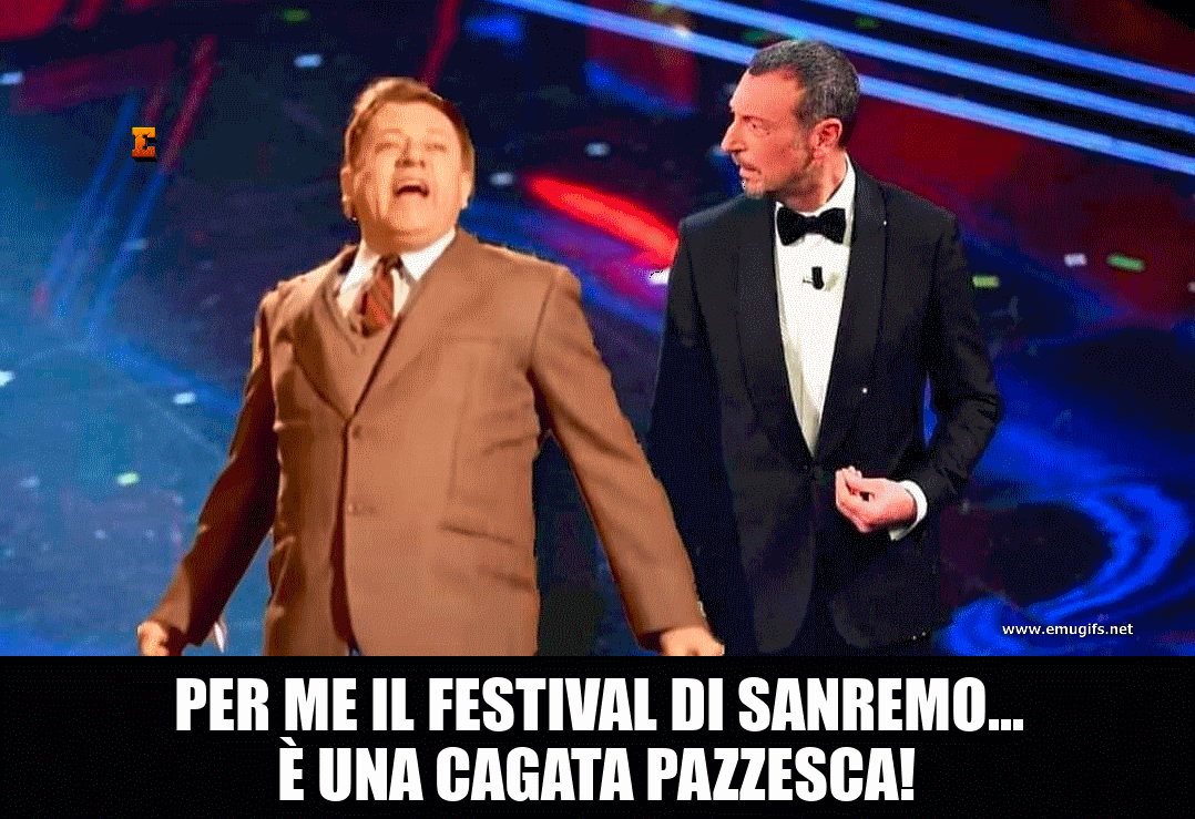 Per Me Il Festival di Sanremo è una Cagata Pazzesca MEME Divertente con le Storiche Frasi di Fantozzi che Commenta il Festival Canoro Italiano da Condividere sui Gruppi come Reazione Disappunto